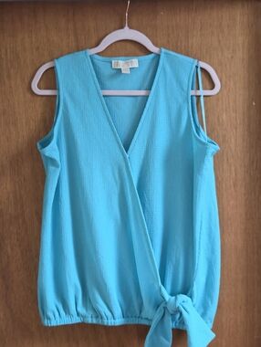 MICHAEL Michael Kors Turquoise V-Neck Sleeveless Tie-Hem Surplice Top
